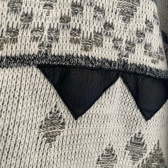 Vintage Ugly Grandpa Dad Sweater Cardigan 80's Mens Black White Gray Size L - Picture 7 of 9